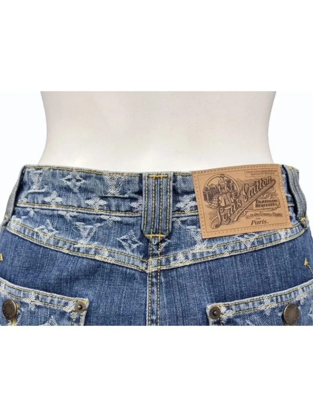 Louis Vuitton Denim Skirt Monogram Blue Gold